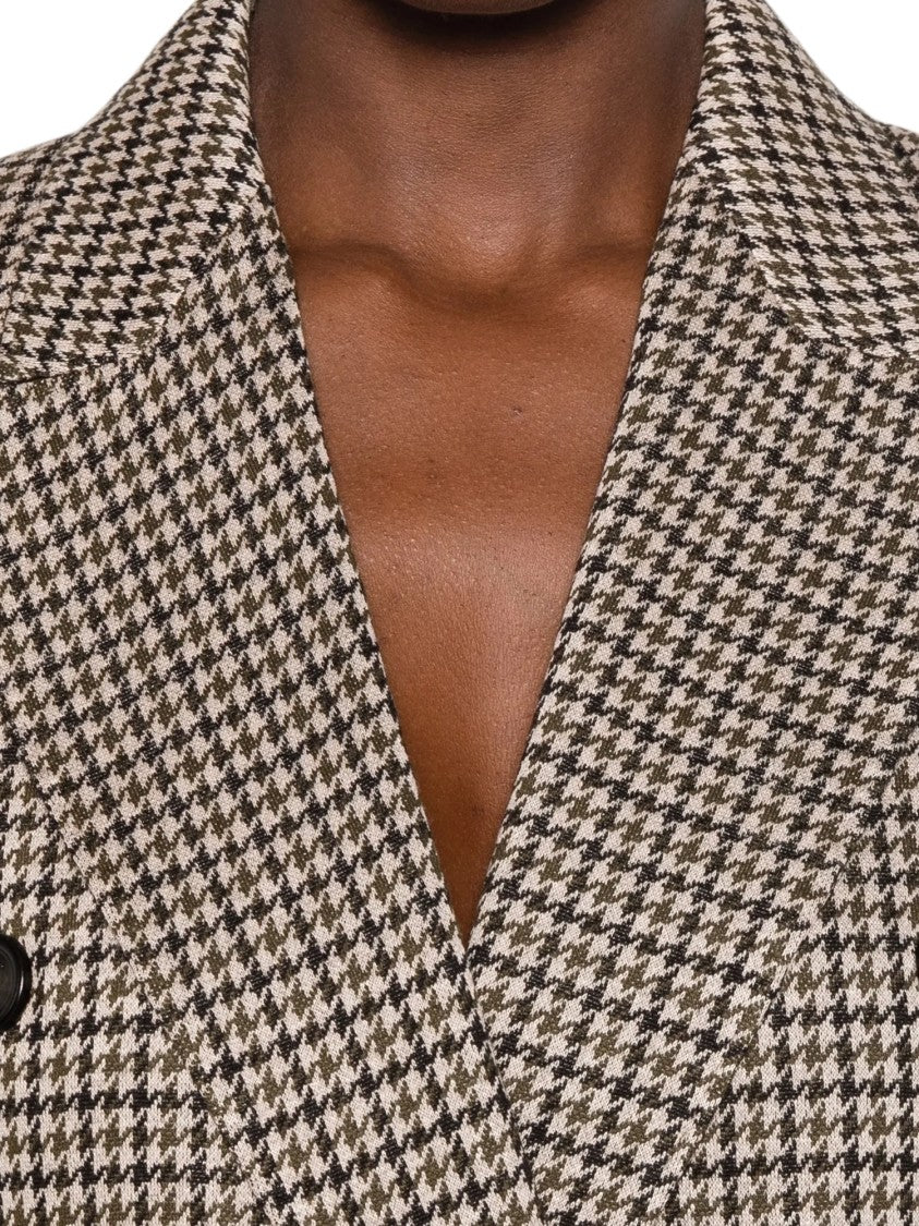 Max Mara Houndstooth Double-Breasted Cropped Blazer