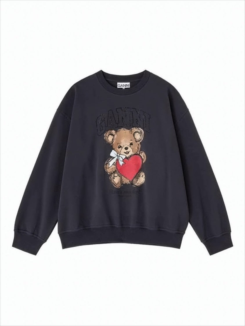 Ganni Long-Sleeve Sweatshirt With Playful Teddy Bear Graphic