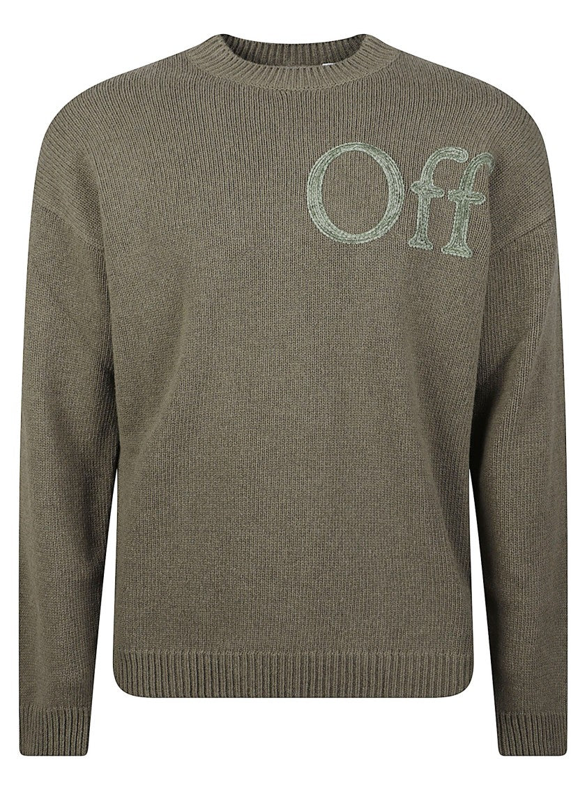 Off-White Olive Bookish Relaxed Wool-Blend Sweater