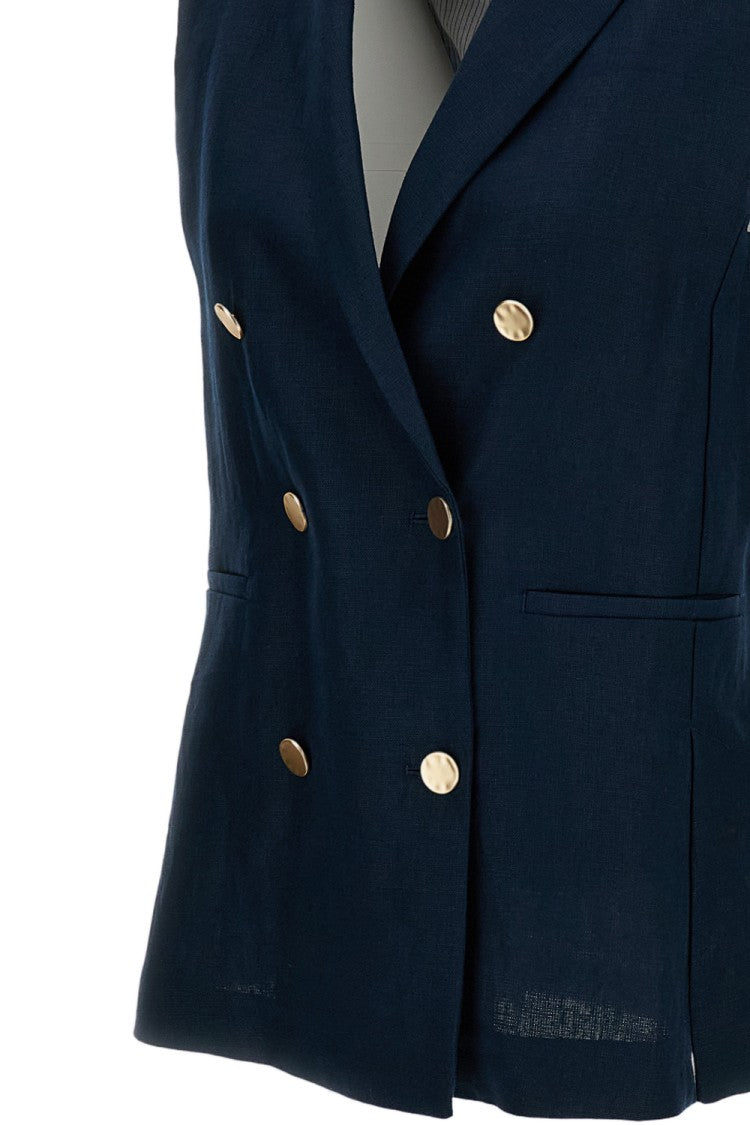 Max Mara Blue Bird Double Breasted Linen Gilet