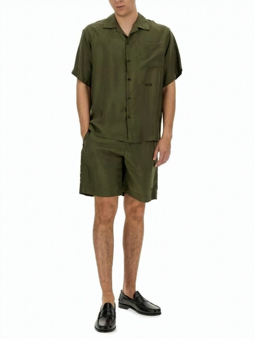 Msgm Relaxed-Fit Short Sleeve Shirt With Camp Collar In Deep Olive Green