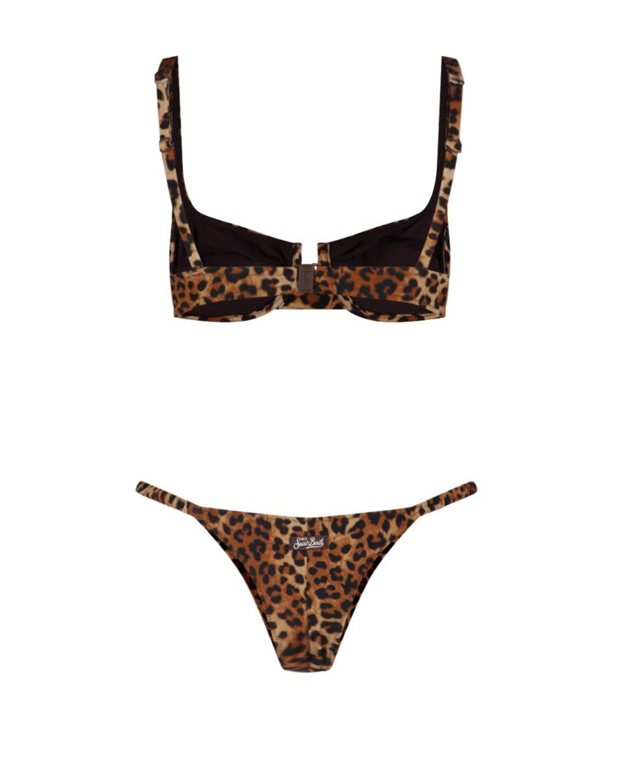 Mc2 Saint Barth Bikini Set In Warm Beige With All-Over Leopard Print