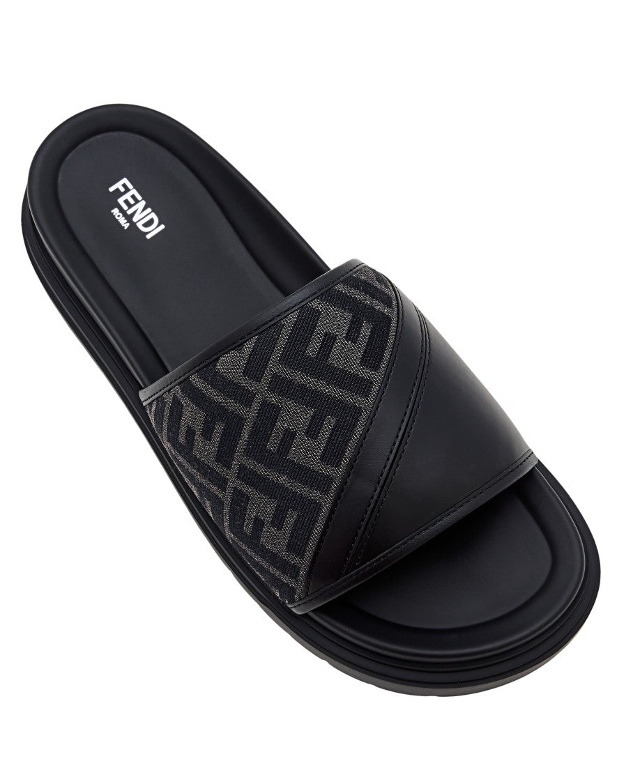 Fendi Padded Strap Sandals In Gray Ff Jacquard