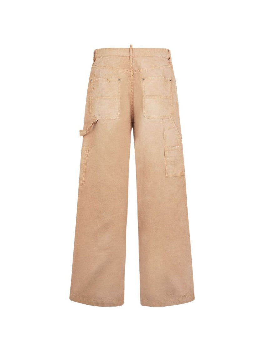 Dsquared2 Utility-Inspired Wide-Leg Beige Pants With Multi-Pocket Design
