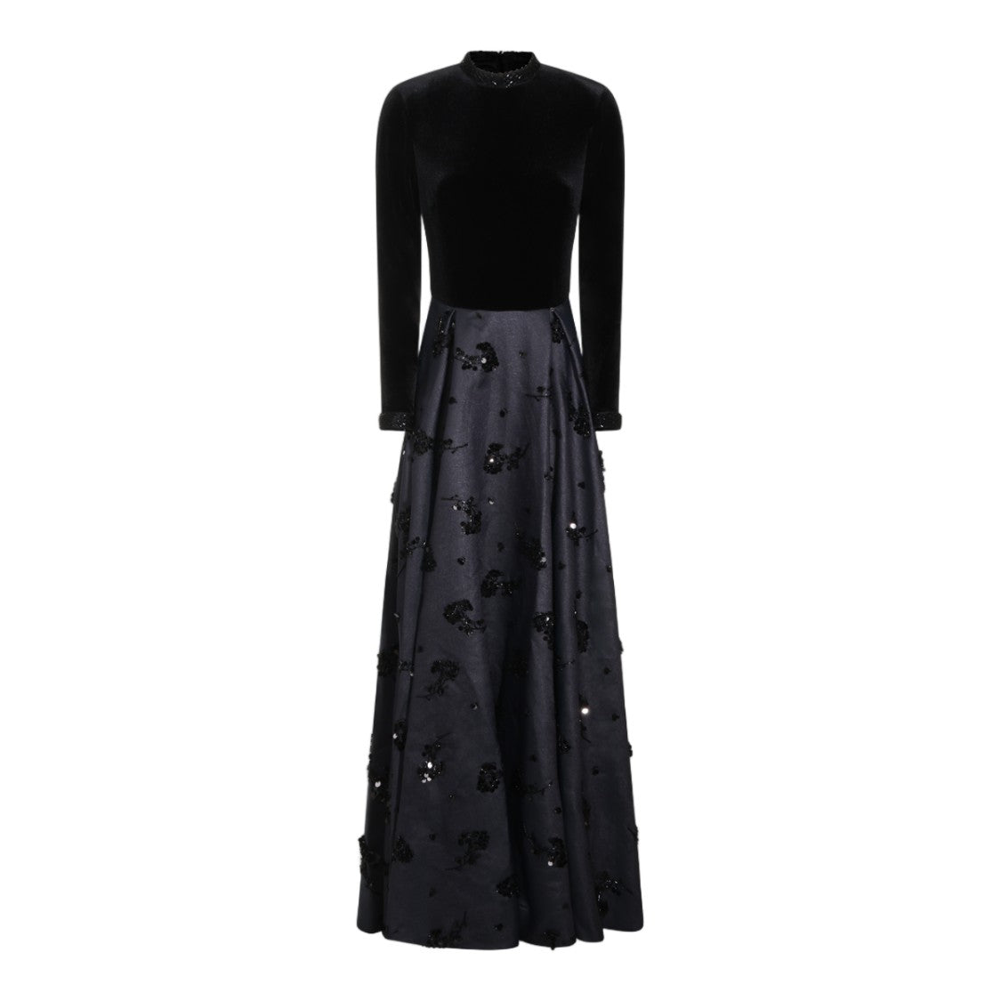 Nissa High-Neck Beaded Floral Embellished Maxi Dress