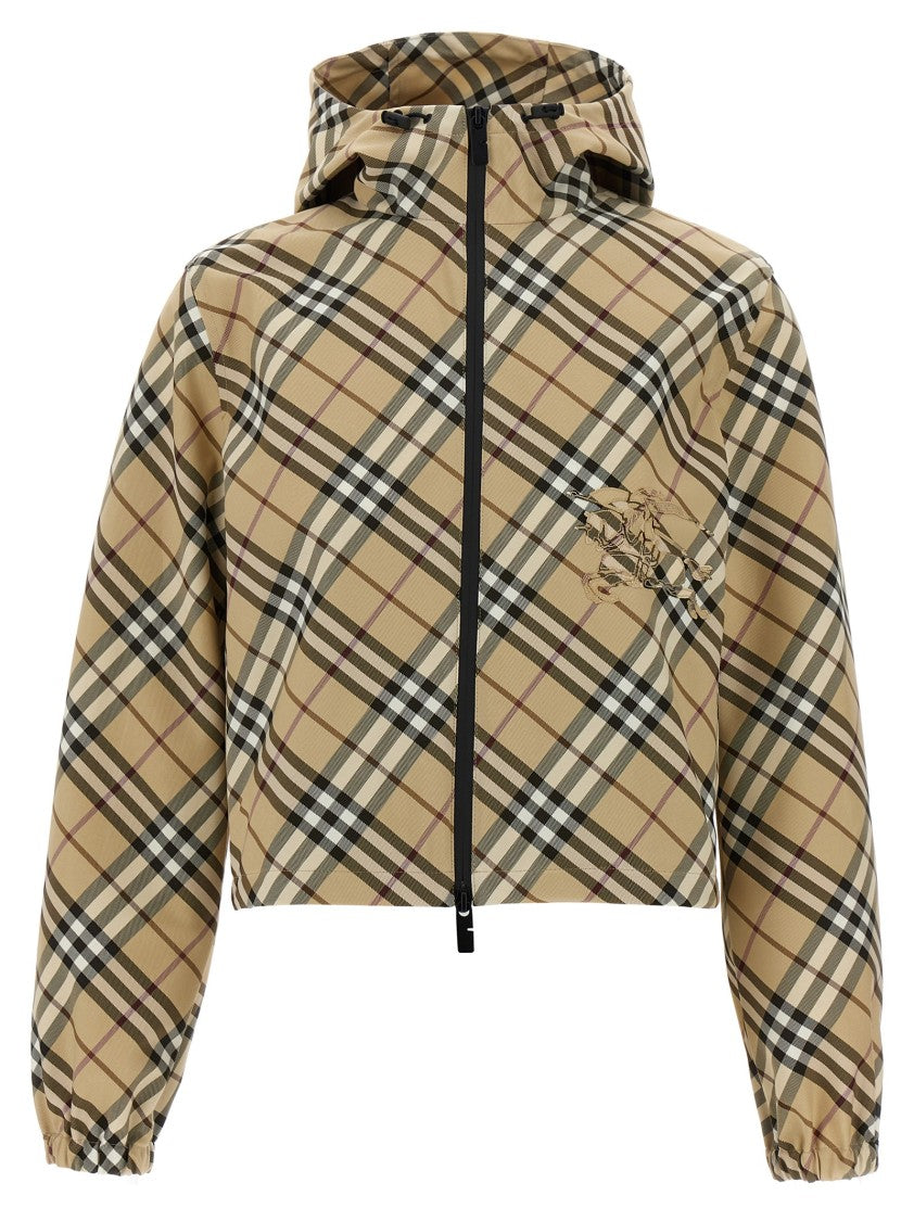 Burberry Short Hooded Jacket With Check Print