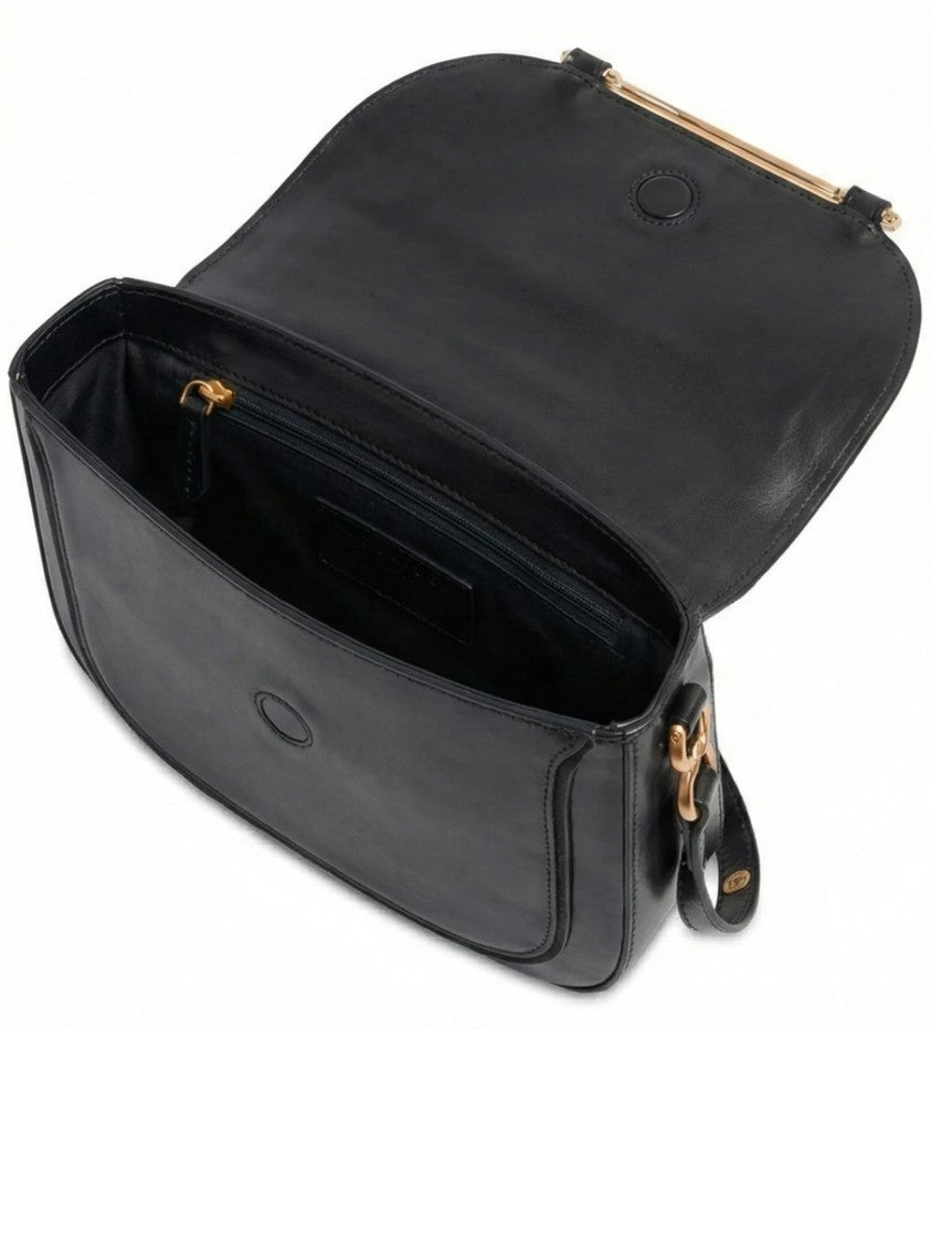 The Bridge Black Crossbody Structured Leather Satchel