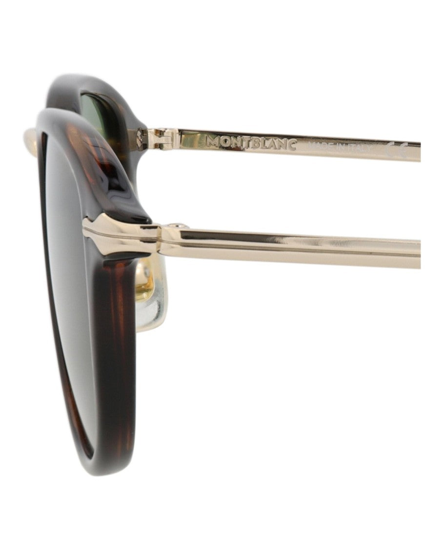 Montblanc Round-Frame Injection Sunglasses With Tortoiseshell Pattern And Green Lenses