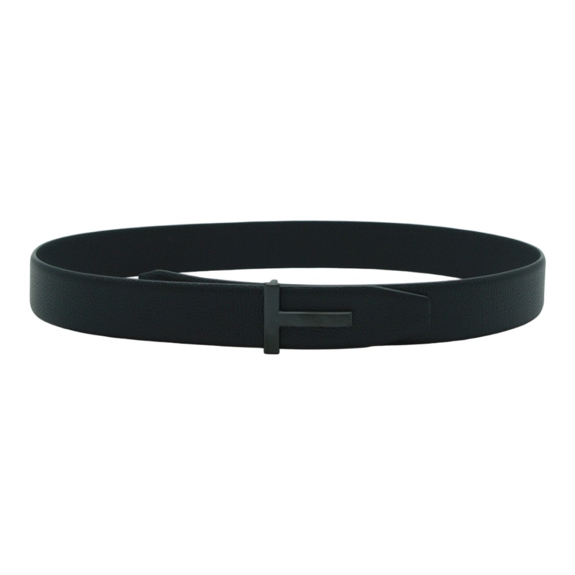 Tom Ford Textured Black Leather Belt With Distinctive 'T' Buckle