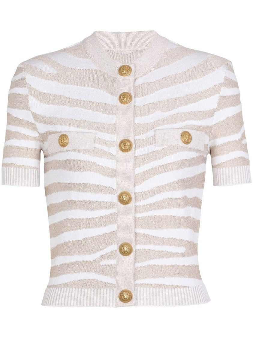 Balmain Ss Golden Zebra Knit Cardigan