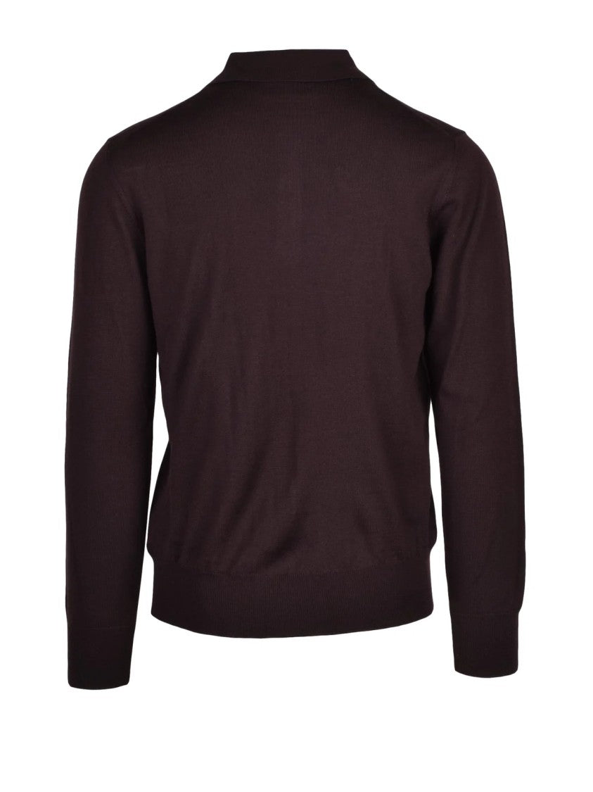 Alpha Studio Brown Extrafine Merino Wool Polo Shirt