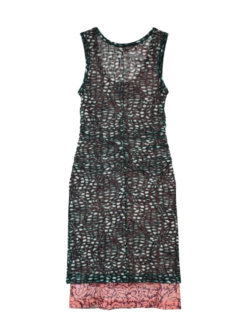 Dries Van Noten Green Sheer Overlay Floral Fitted Mini Dress