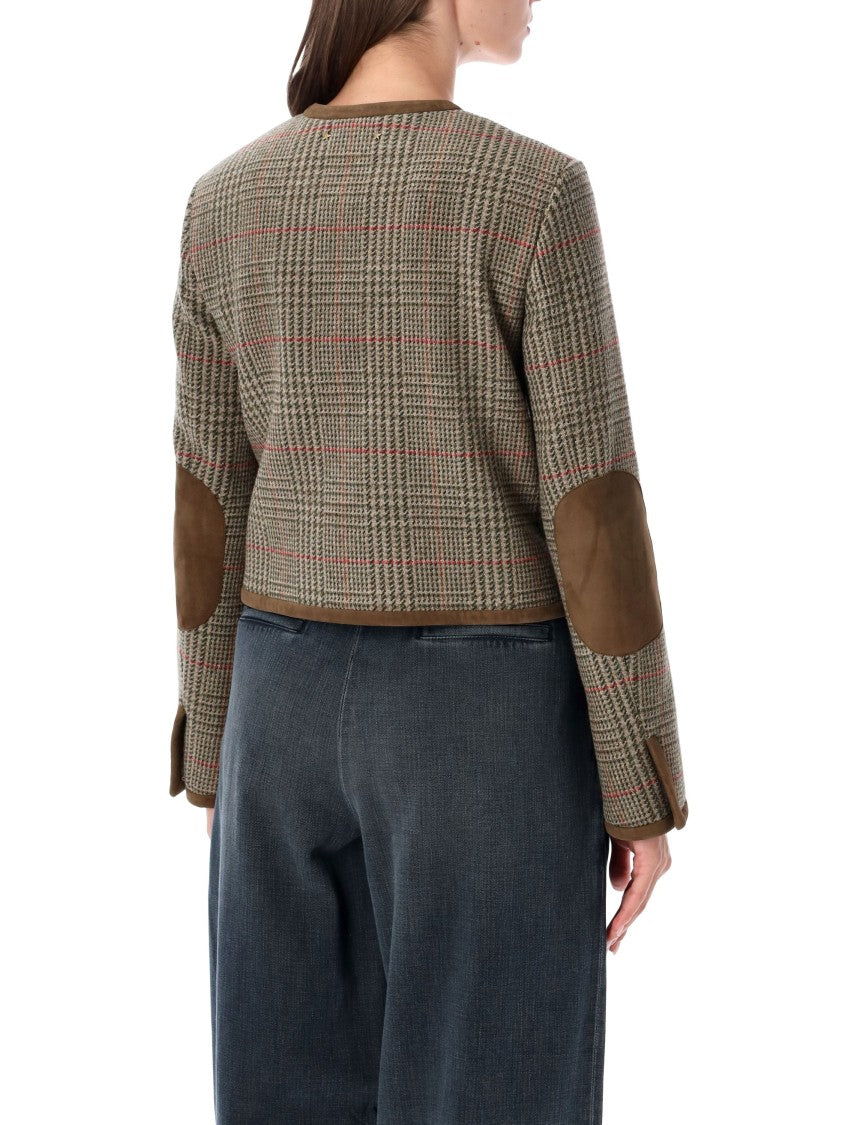 Golden Goose Boxy Check Pattern Jacket With Contrast Trim And Elbow Patches