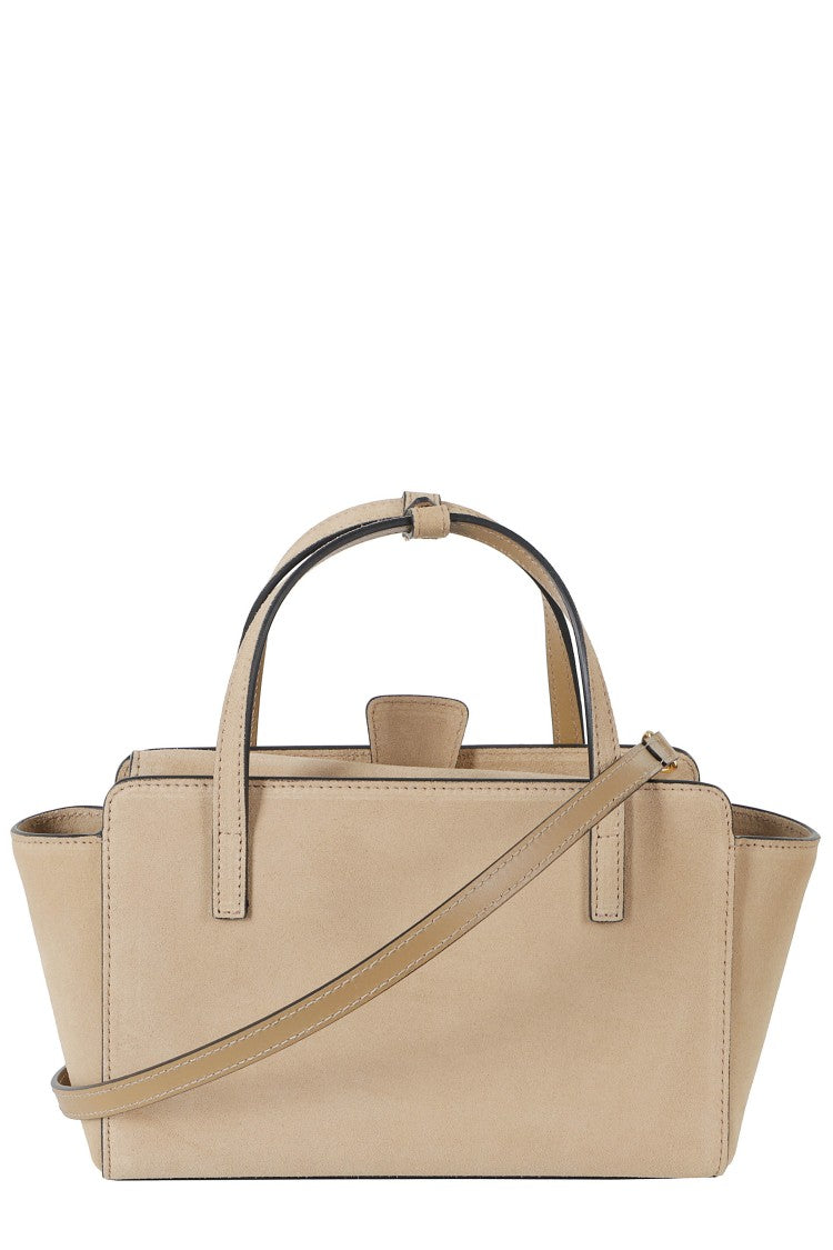 Hidesins Caramel Flap S Double Top Handle Suede Handbag