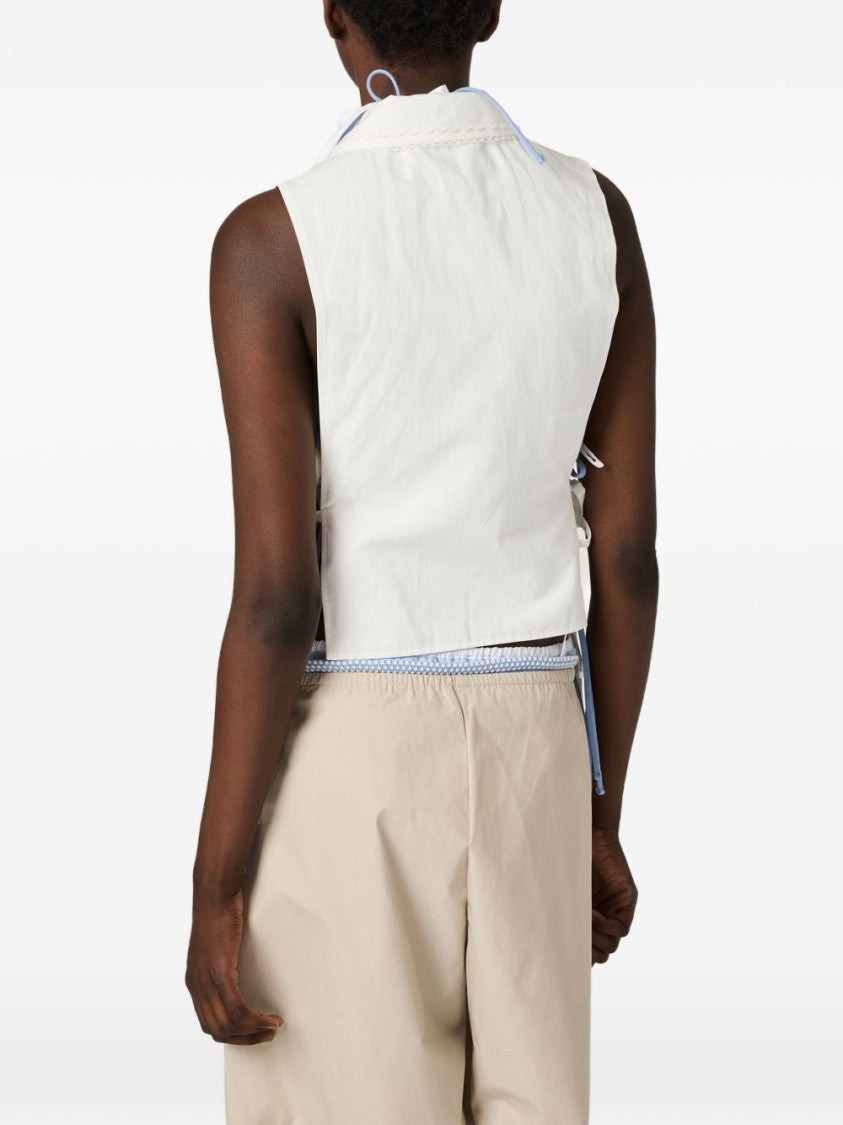 Miu Miu White Sleeveless Poplin Collar Shirt