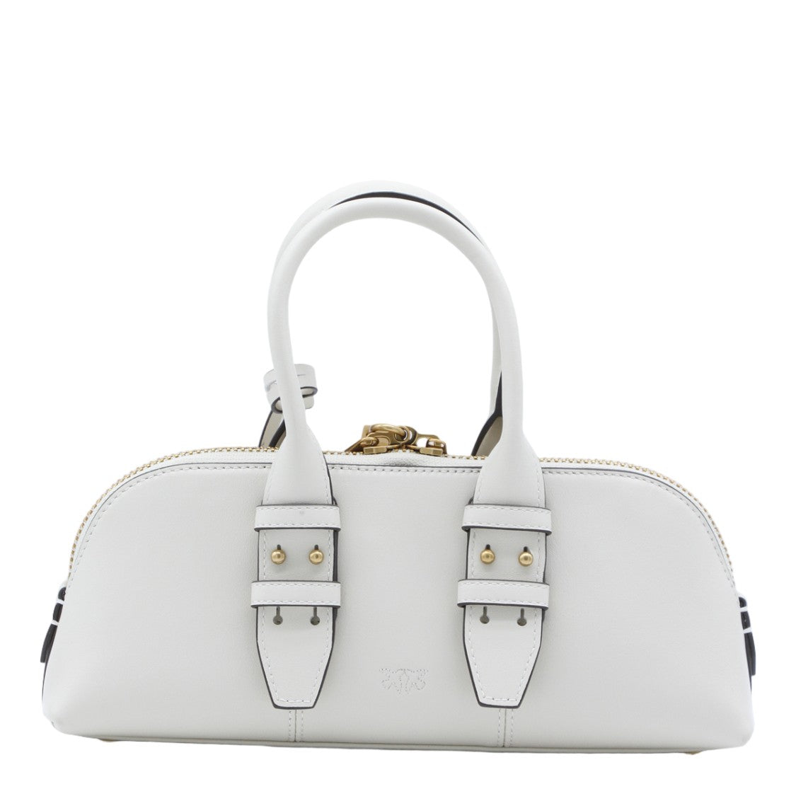 Pinko Elongated White Handbag With Gold Accents And Structured Handles