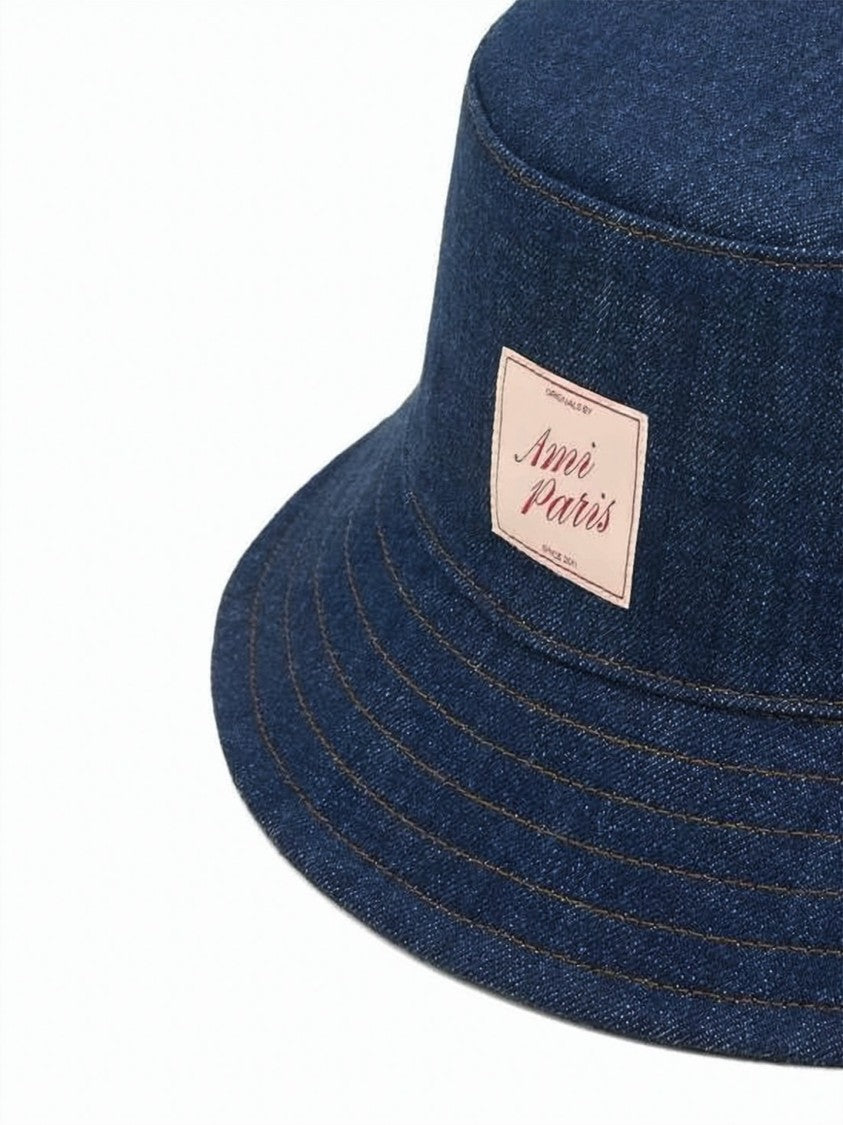 Ami Paris Denim Bucket Hat With Subtle Brand Patch