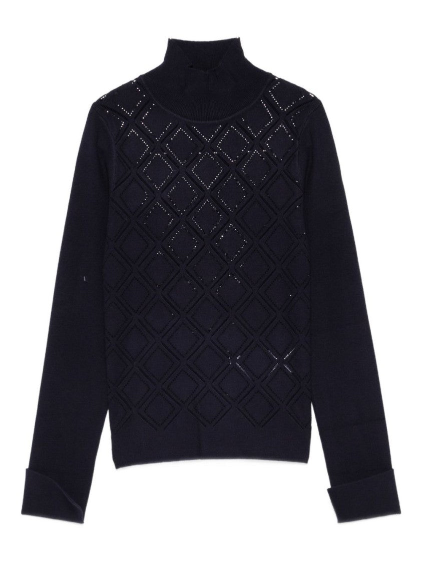 Blugirl Fitted Blue Sweater With Textured Diamond Pattern