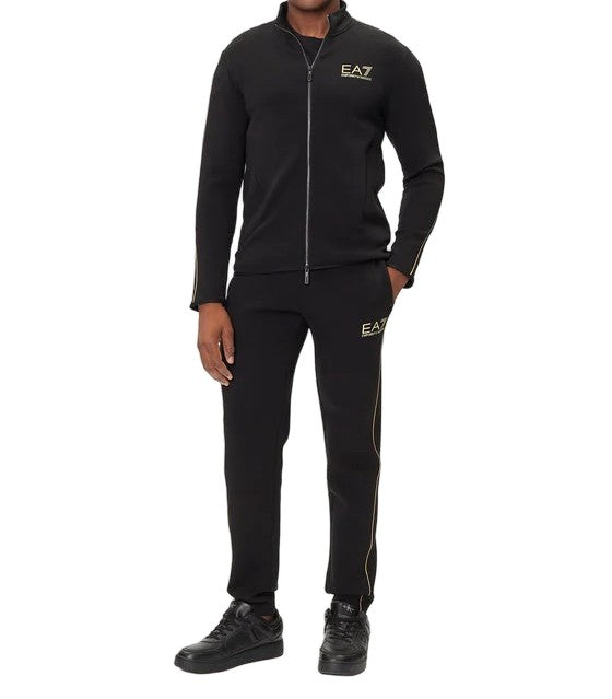 Ea7 Emporio Armani Slim-Fit Black Zip-Closure Sweatshirt With Gold Detailing