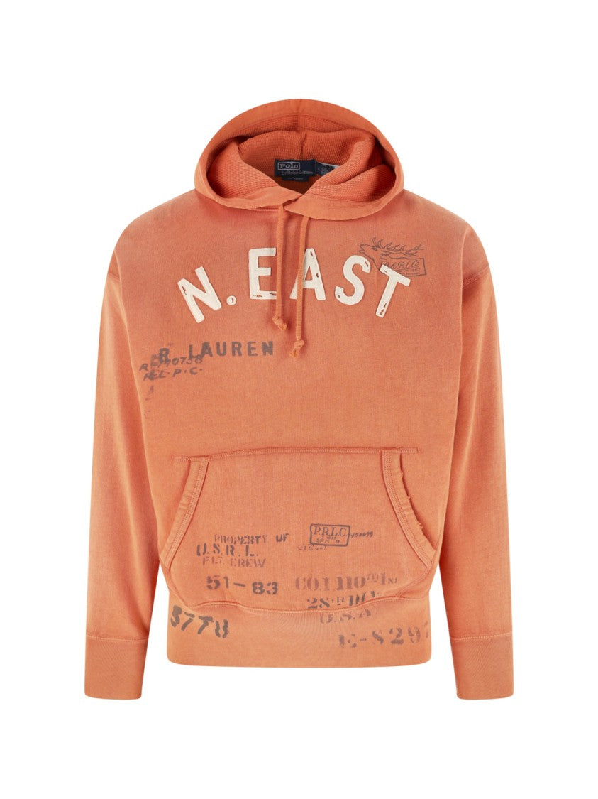 Polo Ralph Lauren Orange Relaxed Fit Graphic Printed Cotton Hoodie