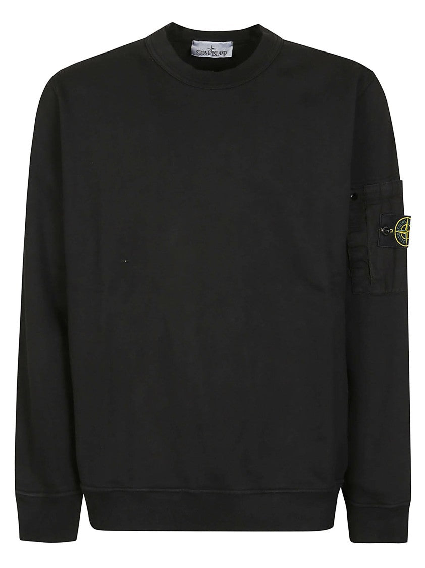 Stone Island Black Logo Crew Neck Cotton Sweatshirt