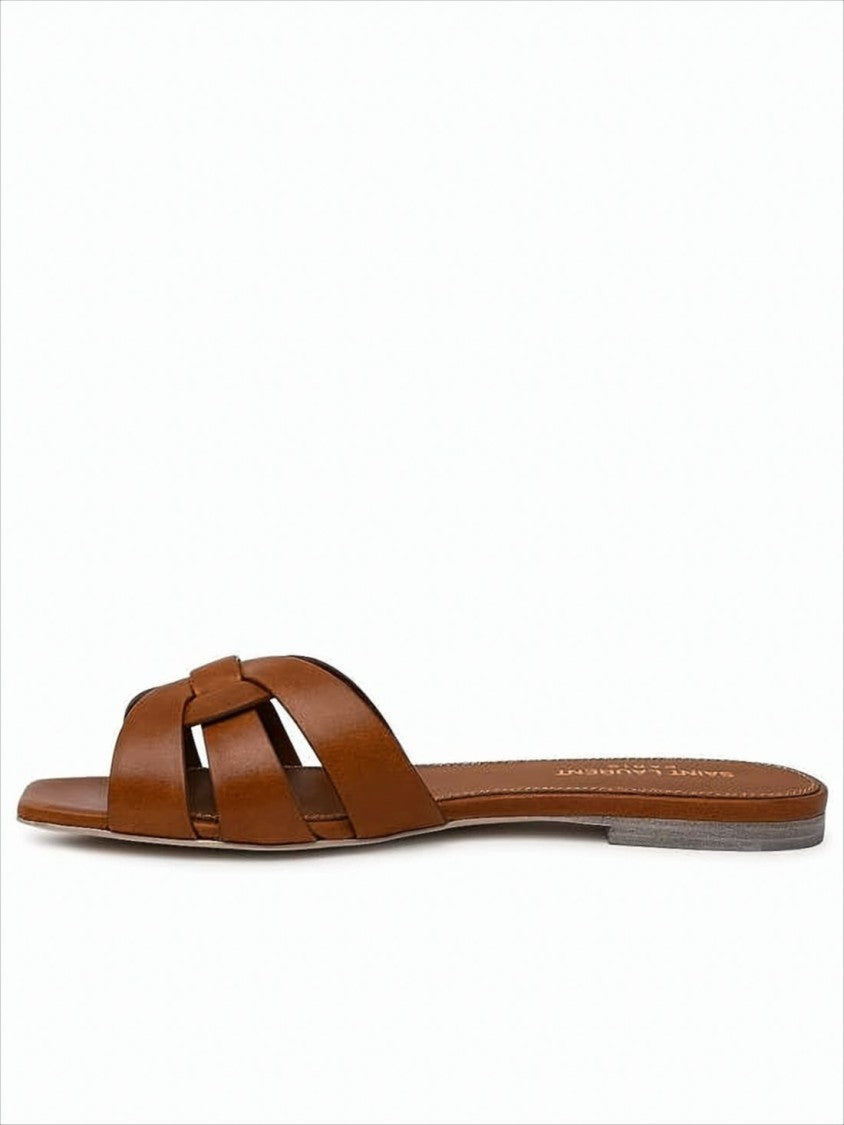 Saint Laurent Flat Slip-On Mules With Interwoven Straps