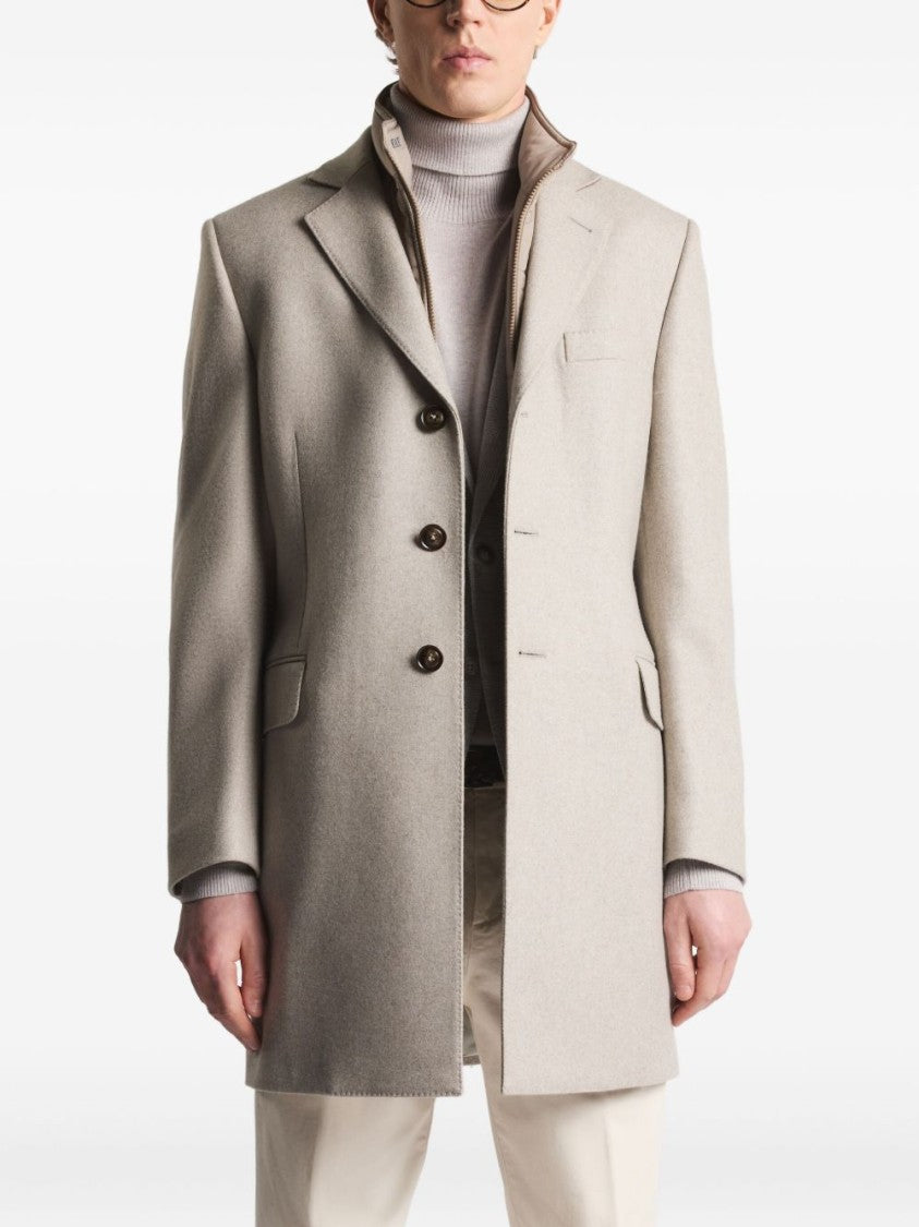 Fay Structured Light Beige Cashmere Coat With Notch Lapels And Flap Pockets