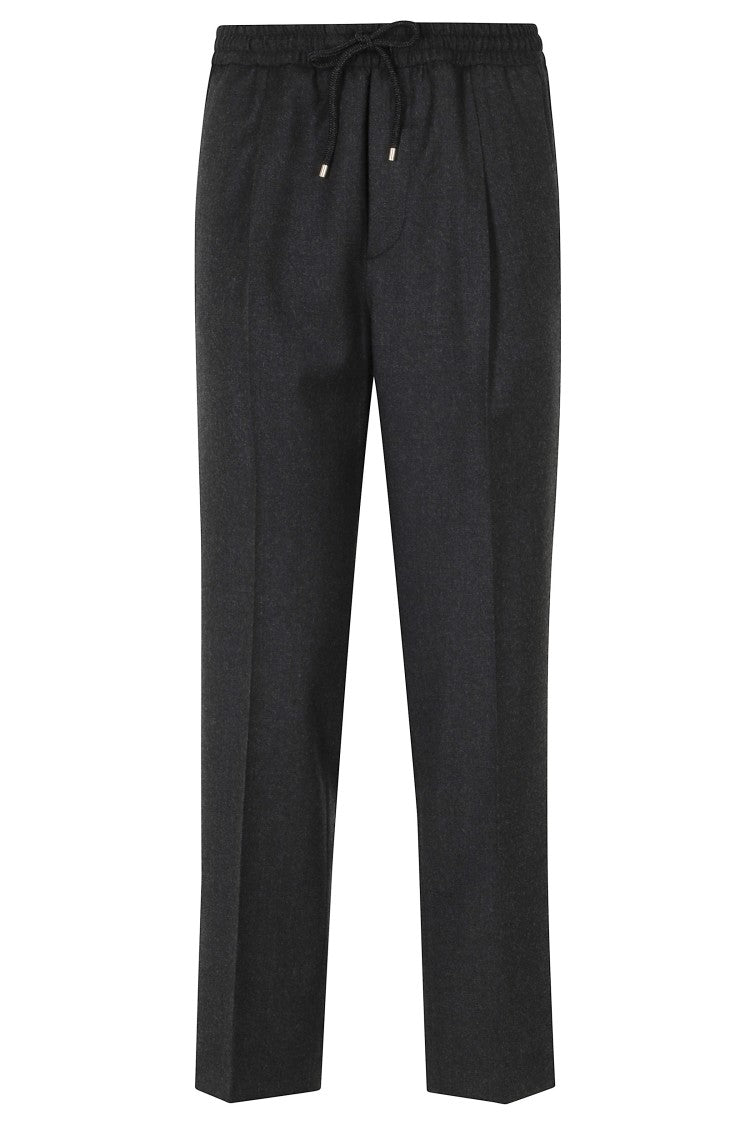 Briglia Gray Drawstring Elastic Waist Virgin Wool-Blend Straight-Leg Pants