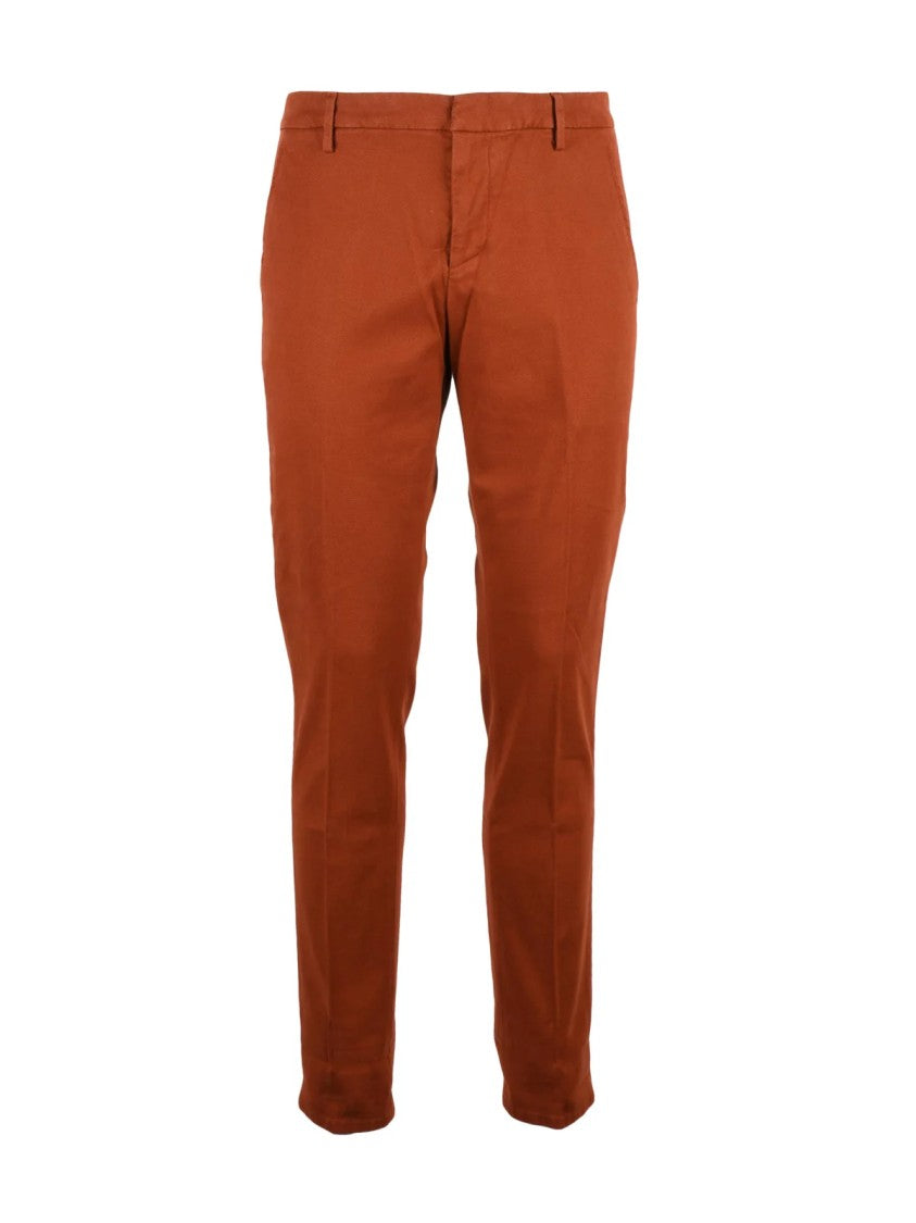 Dondup Red Gaubert Textured Cotton-Linen Blend Trousers