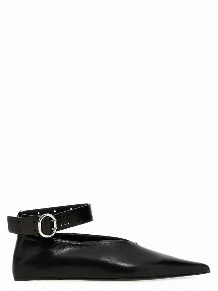 Jil Sander Pointed-Toe Leather Loafer With Ankle Strap