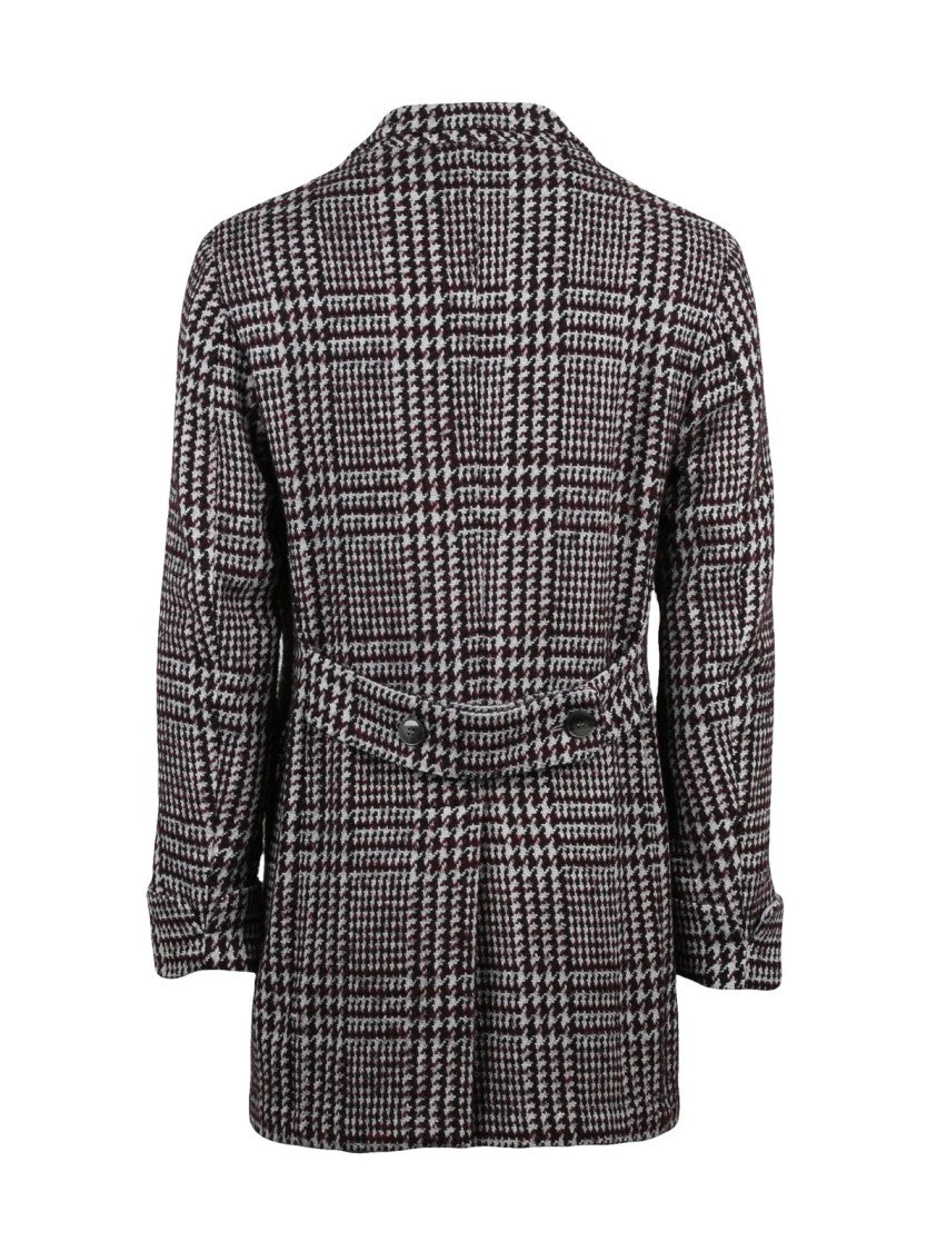 L.B.M. 1911 Grey-Bordeaux Cotton-Blend Coat