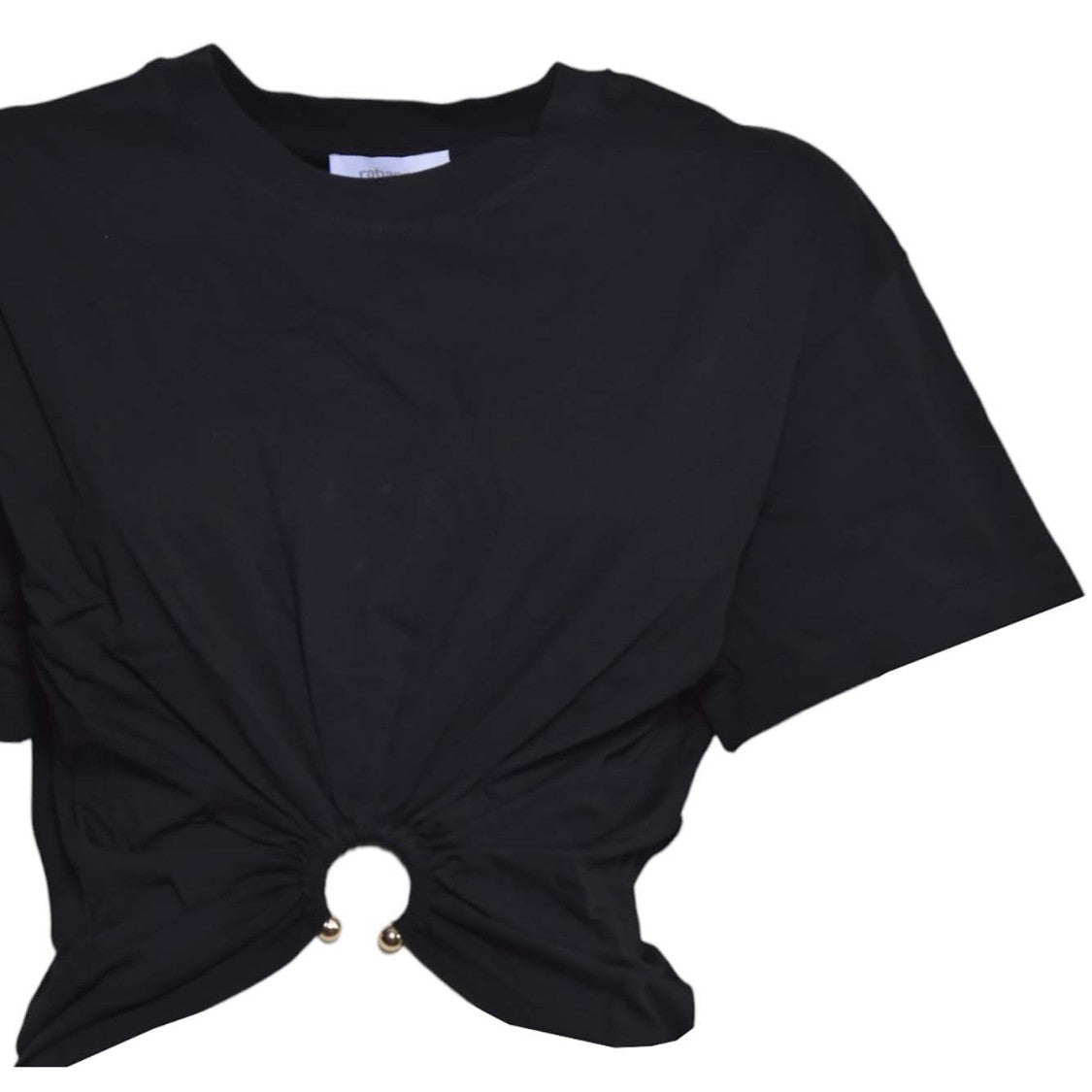 Rabanne Piercing Cropped T-Shirt In Black Cotton