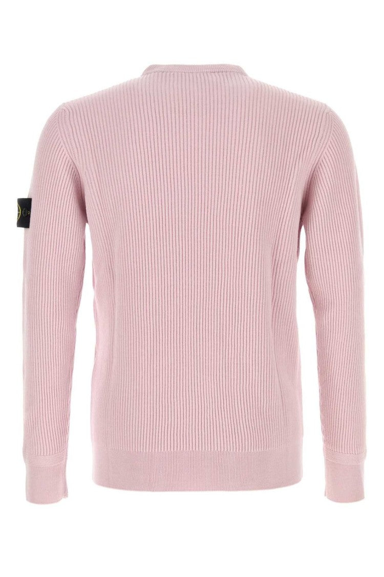 Stone Island Classic Knit Blue Sweater With Ribbed Detailing