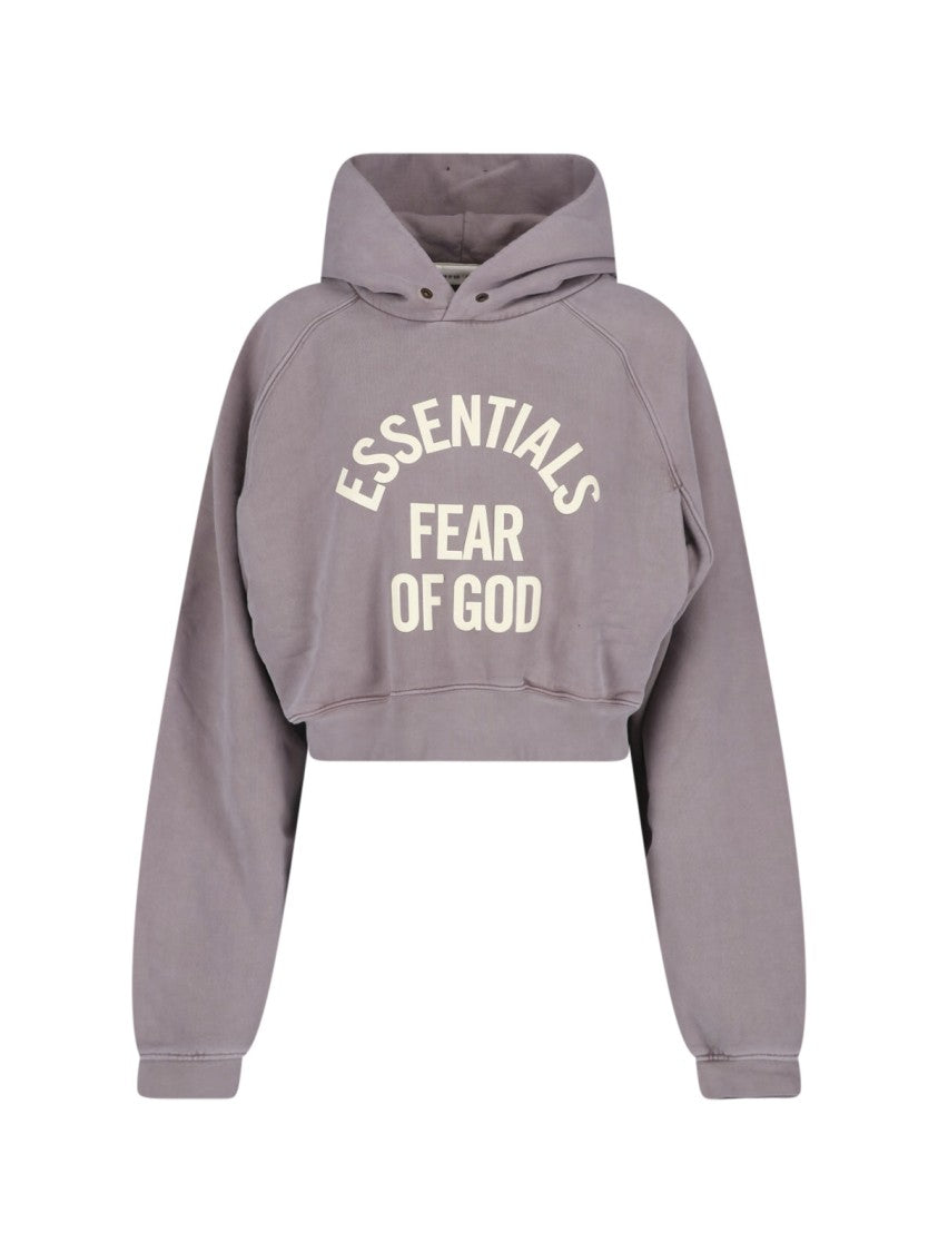 Fear Of God Essentials Grey Cropped Washed Texture Arched Hoodie