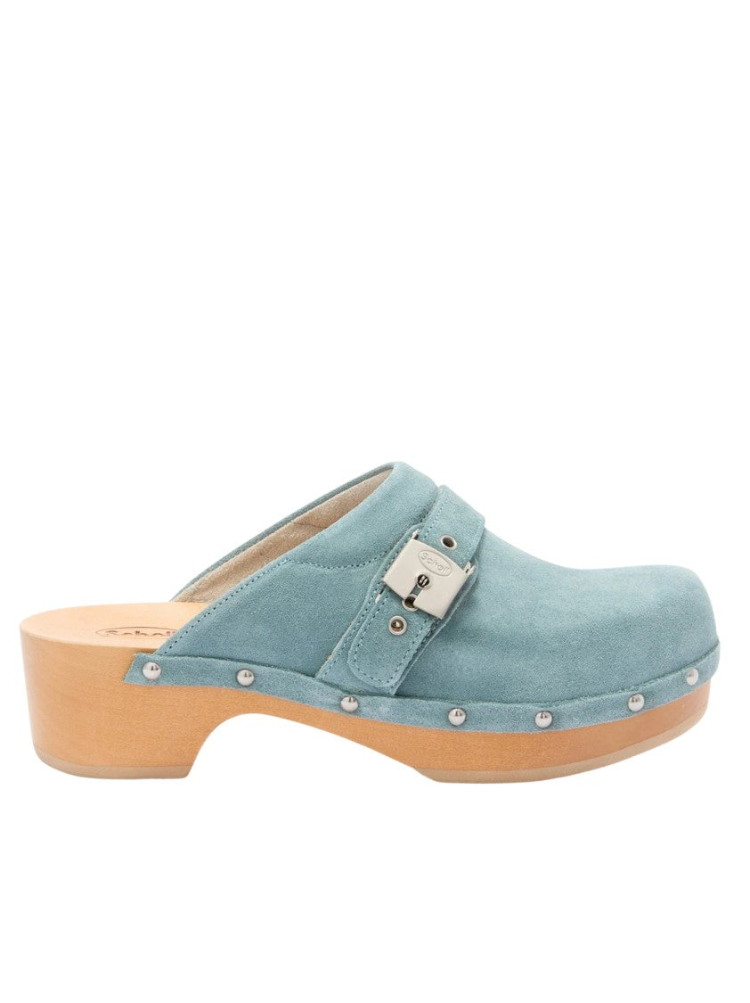 Scholl Slip-On Suede Clogs With Silver Detailing