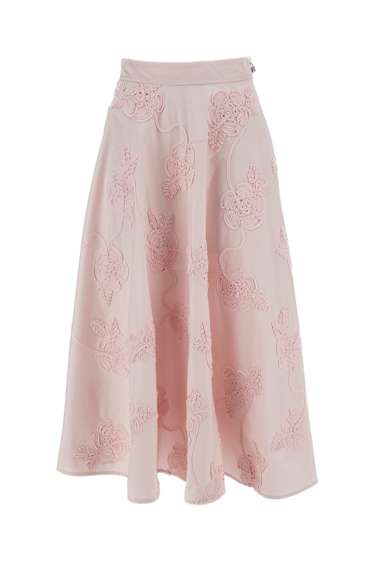 Rotate Voluminous Floral Appliqué Midi Skirt