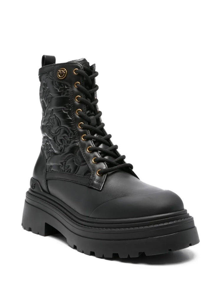 Pinko Black Mia 25 Embossed Leather Chunky Ankle Boots