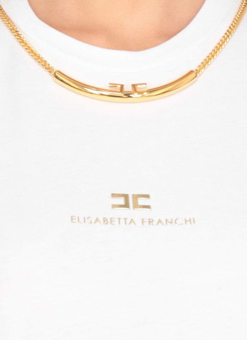 Elisabetta Franchi Cotton T-Shirt With Removable Golden Chain Detail