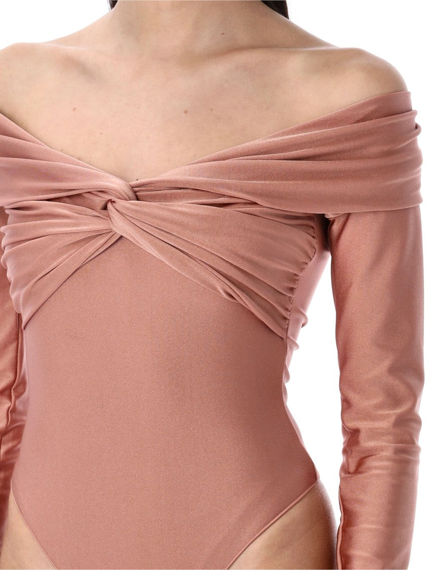 The Andamane Stretch Off-Shoulder Draped Bodysuit