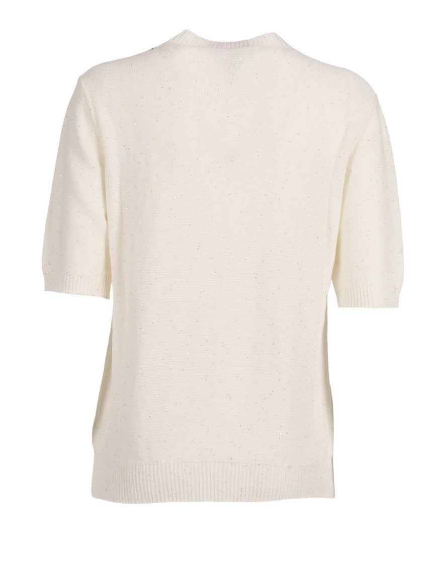 Fabiana Filippi White Sequin Linen Short Top