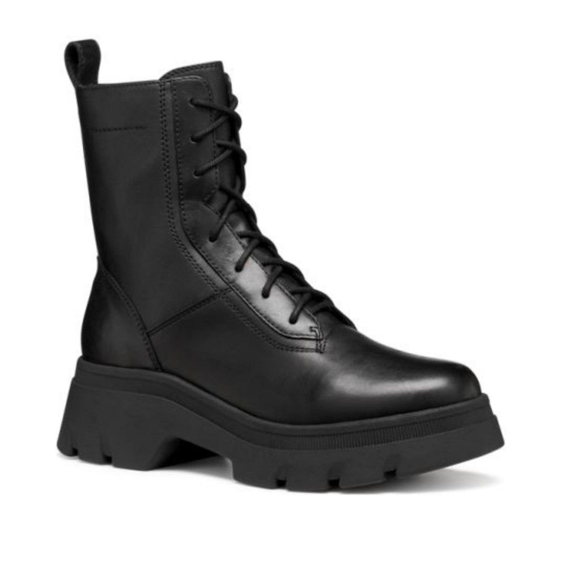 Geox Black Pluette Minimalist Lace-Up Chunky Rubber Sole Boots