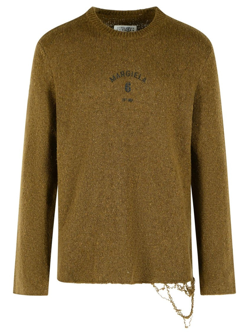 Mm6 By Maison Margiela Green Ribbed Crewneck Wool-Blend Sweater