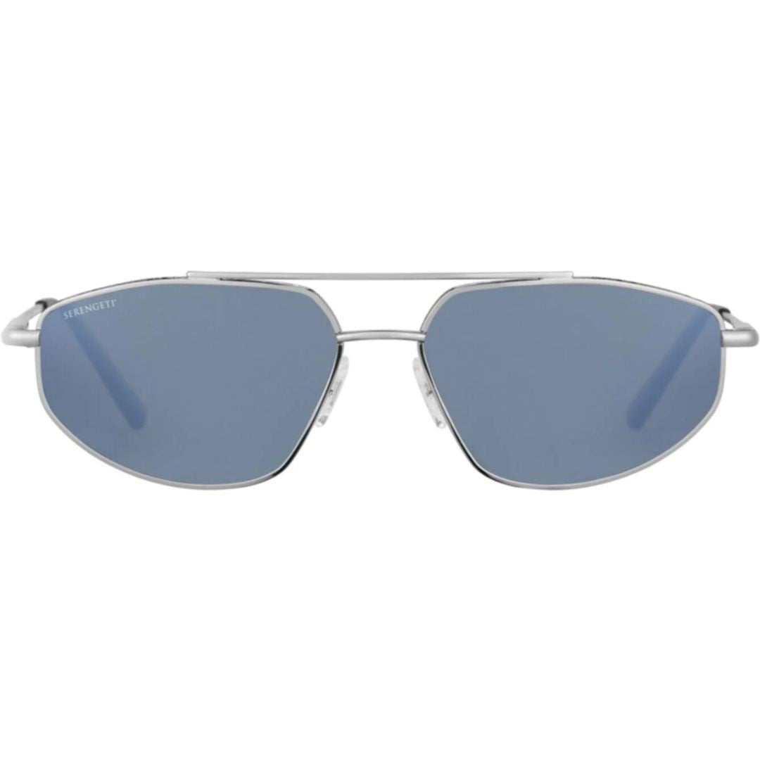Serengeti Marlon Angular Metal Frame Sunglasses With Reflective Blue Lenses
