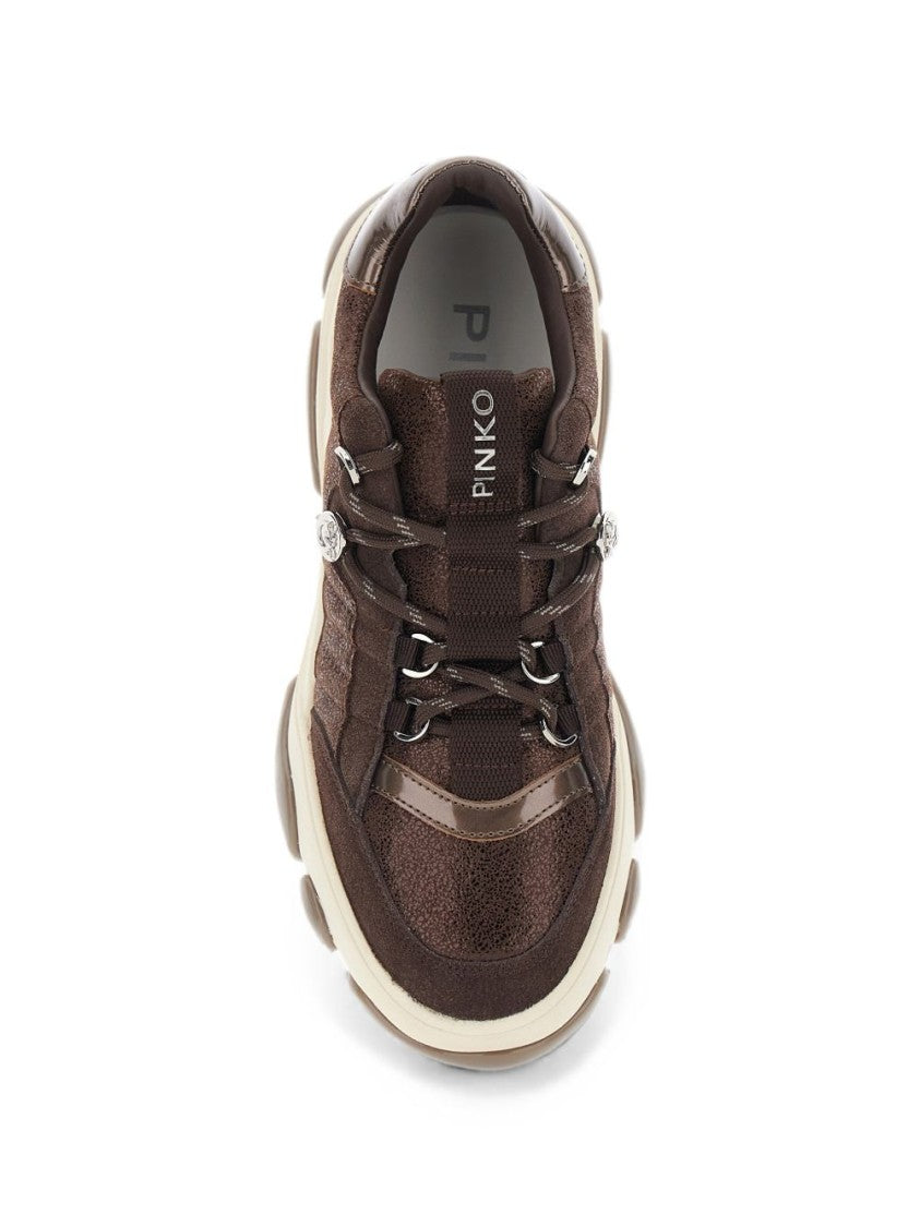 Pinko Dark Brown Textured Chunky Sole Sneakers
