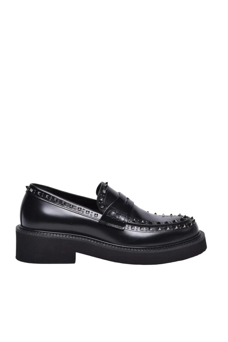 Valentino Garavani Black Rockstud Leather Rubber-Sole Loafers