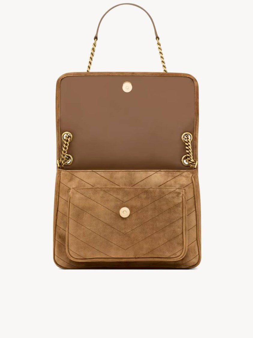 Saint Laurent Niki M Chevron Quilted Suede Shoulder Bag