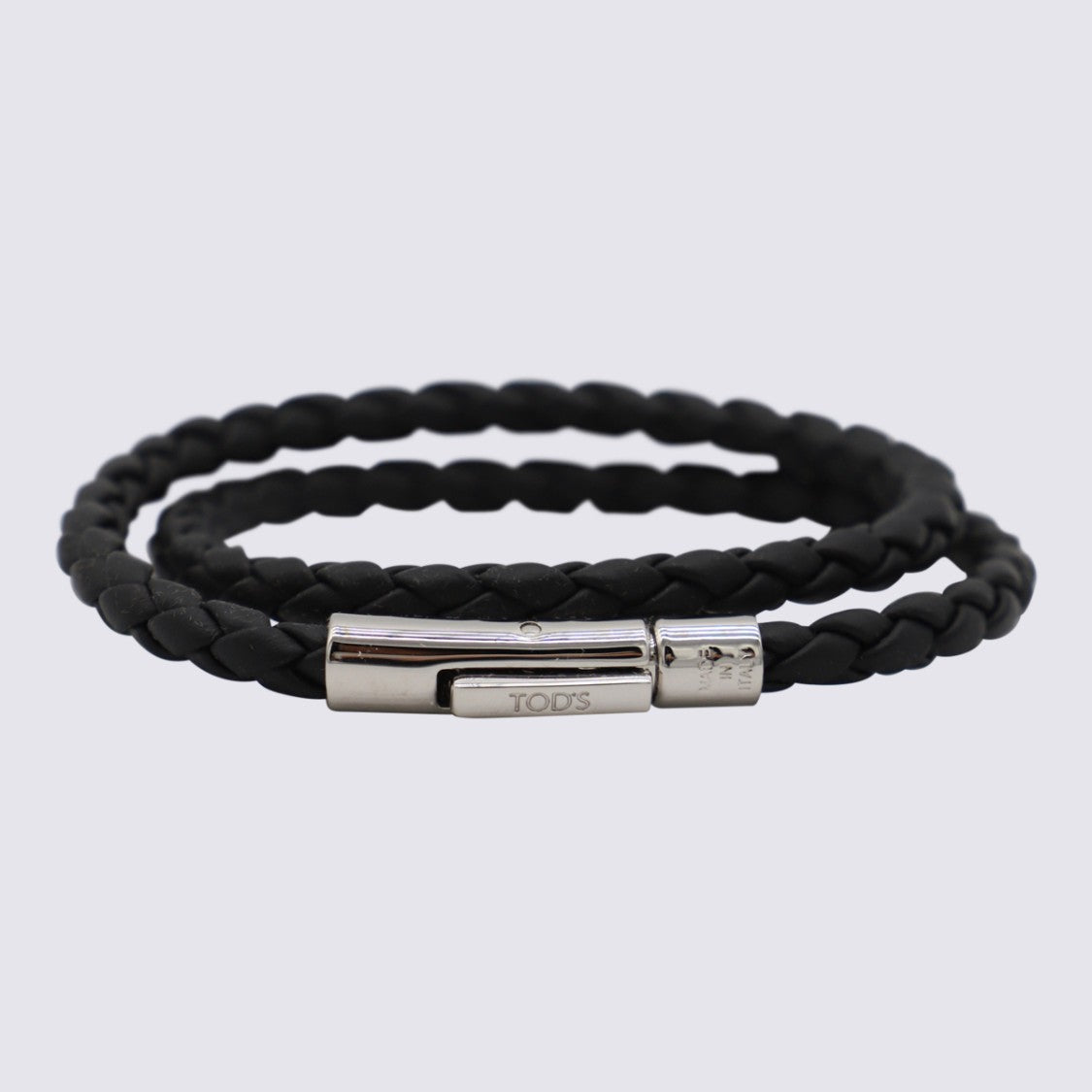 Tod's Double-Wrap Braided Leather Bracelet With Silver Clasp