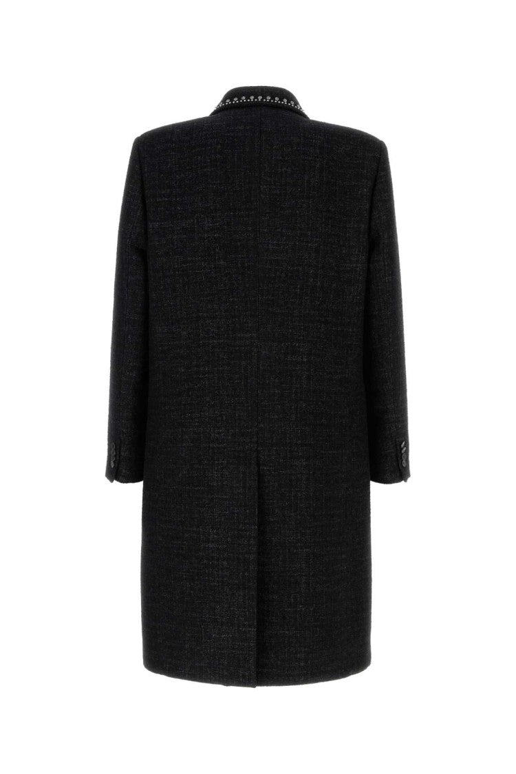Valentino Garavani Melange Black Wool Blend Coat