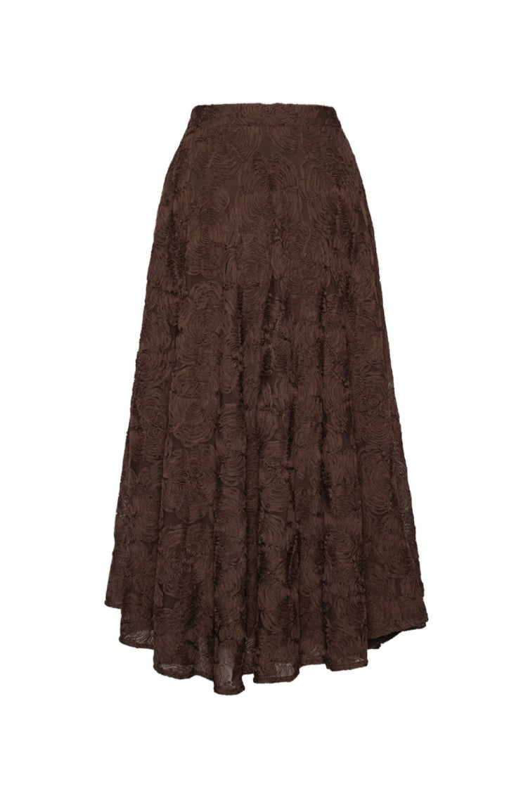 Rotate Flower Mesh Appliqué Sun Midi Skirt