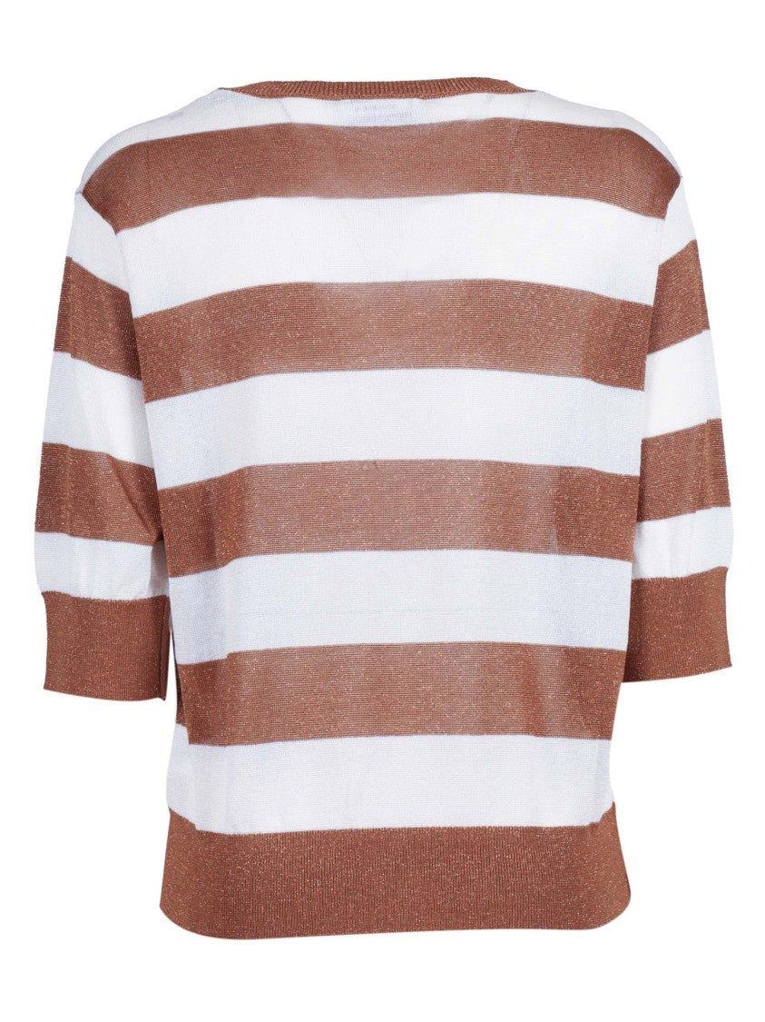 Kangra Cashmere Short Sleeve Striped Lurex Top